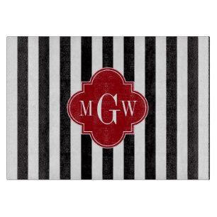 Planche À Découper Noir Blancs Canneberge Carré Rouge 3 Monogramme
