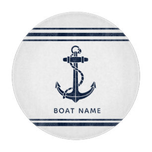 Planche À Découper Nom de bateau personnalisé ancre bleu marine nauti