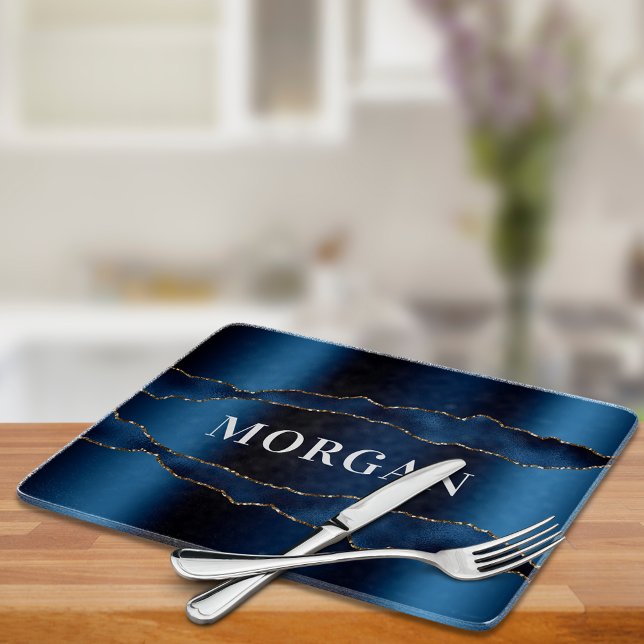 Planche À Découper Nom de marbre marbré bleu marine (Créateur téléchargé)