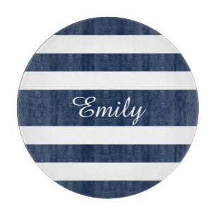Planche À Découper Nom de motif rayé bleu moderne