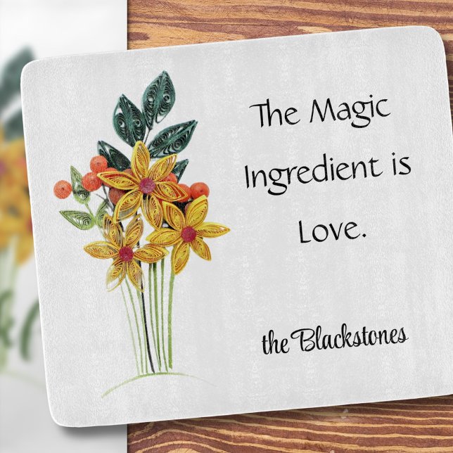 Planche À Découper Nom, Devis, Papier Fleurs Qualisées Verre (Créateur téléchargé)