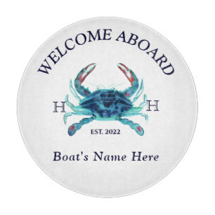 Planche À Découper Nom du bateau nautique Crabe Turquoise Bienvenue M