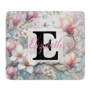 Planche À Découper Nom du monogramme sur l'aquarelle Fleurs en pastel
