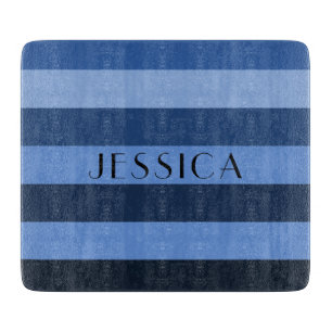 Planche À Découper Nom moderne Blue Stripes Motif