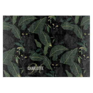 Planche À Découper Nom monogramme du motif de panthère noire moderne