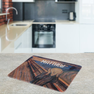 Planche À Découper Nom personnalisé bleu orange peinture The Scream