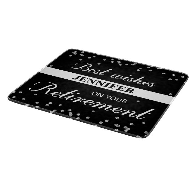 Planche À Découper Nom personnalisé, Félicitations à la retraite Noir (Coin)