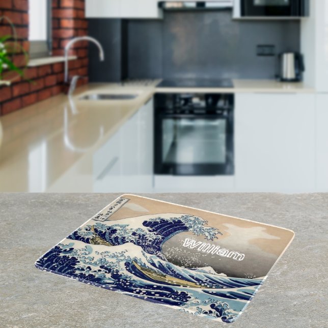 Planche À Découper Nom personnalisé la grande vague marine bleu (Créateur téléchargé)