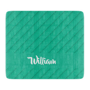 Planche À Découper Nom personnalisé vert diagonale plastique texturé