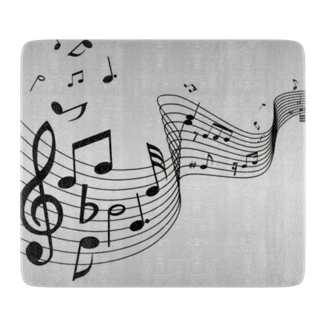 Planche À Découper Notes de musique sur argent (Devant)
