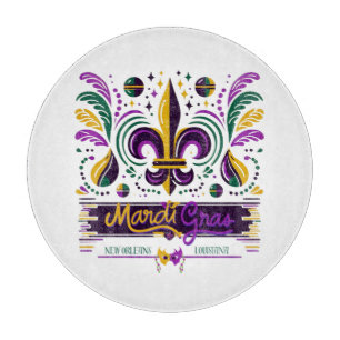 Planche À Découper Nouvelle-Orléans Mardi Gras jaune violet vert