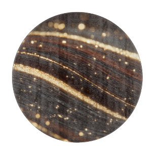 Planche À Découper Noyer foncé Grain en bois avec des rivières en or 