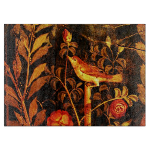 Planche À Découper NUIT AVEC ROSES, Rouge, Jaune Noir