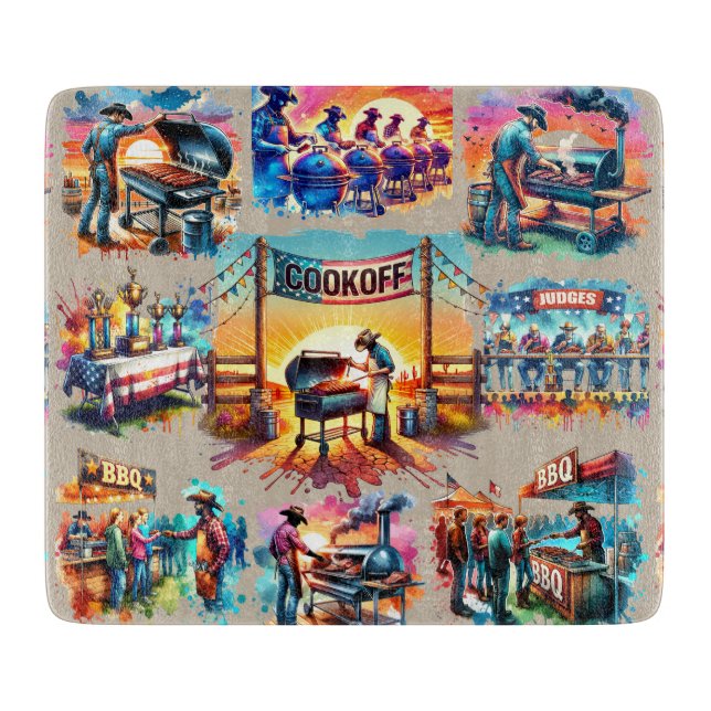 Planche À Découper Occidental Cowboy BBQ Scènes de Cookoff 1 (Devant)