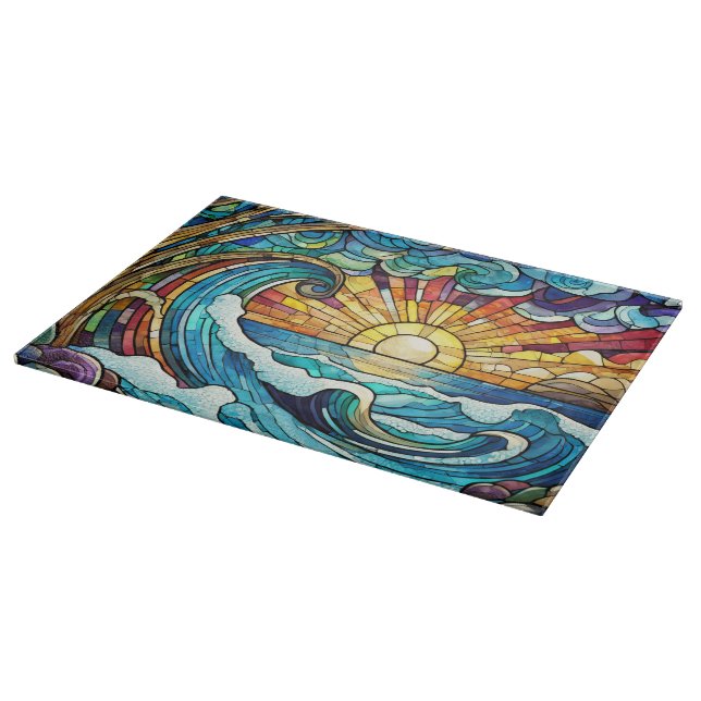 Planche À Découper Océan de verre tendu au coucher du soleil (Coin)
