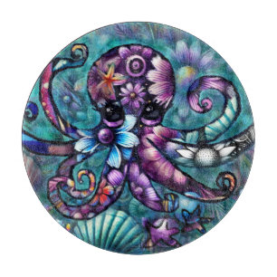 Planche À Découper Octopus lunaire Floral Turquoise Purple Bleu Côte