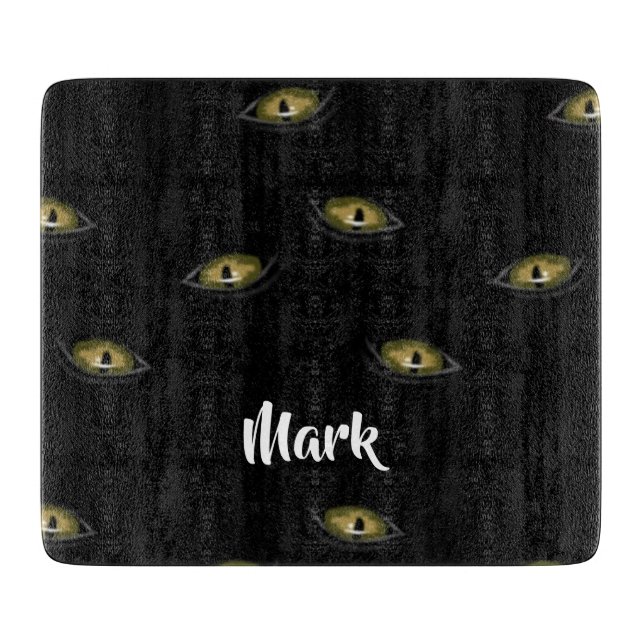 Planche À Découper Oeil chat de nom personnalisé en noir (Devant)