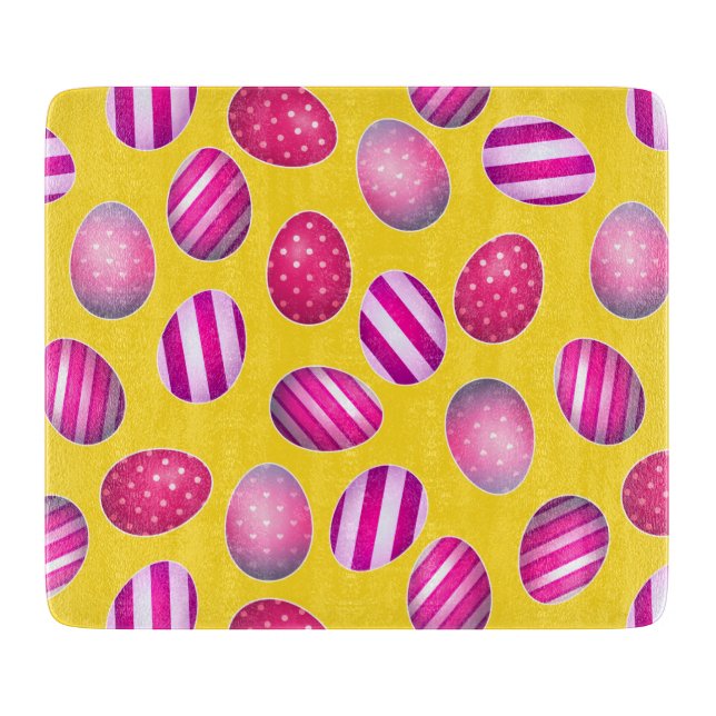 Planche À Découper Oeufs de pâques jaune et motif de rose (Devant)