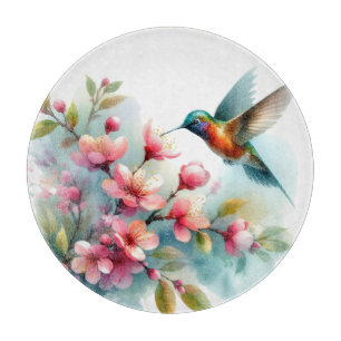 Planche À Découper OEuvre florale/printanière de colibri