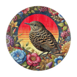 Planche À Découper Oiseau Au Milieu De Fleurs Colorées