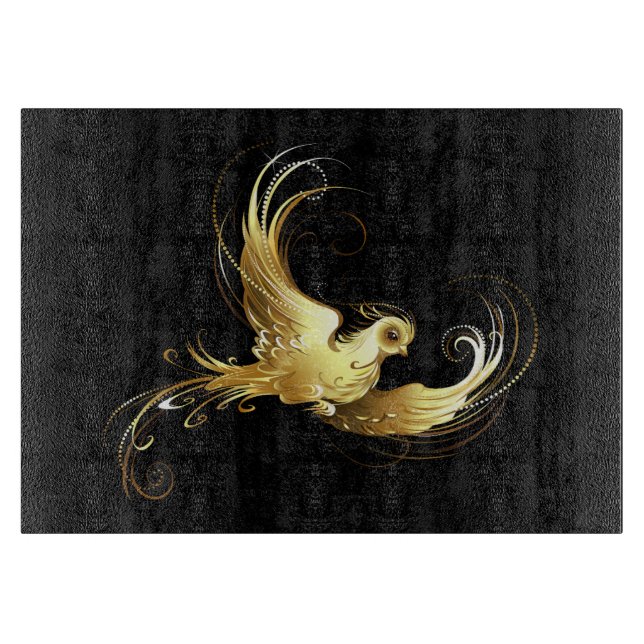 Planche À Découper Oiseau d'or sur Arrière - plan noir (Devant)