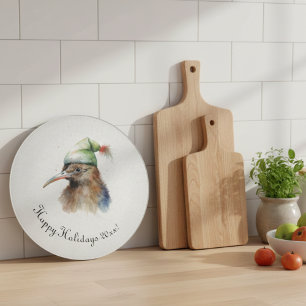 Planche À Découper Oiseau Kiwi mignon en Casquette Elfe de Noël