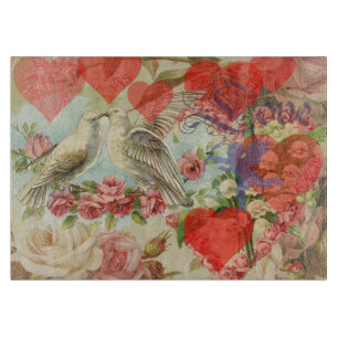 Planche À Découper Oiseaux de l'amour Vintage Antique Cœur