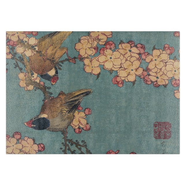 Planche À Découper Oiseaux Fleurs Hokusai Art Japonais (Devant)