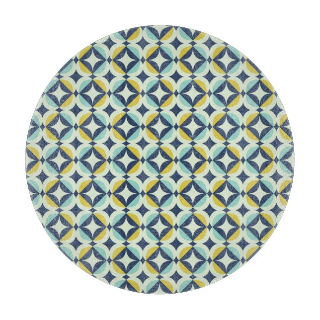 Planche À Découper Or géométrique et motif bleu (Devant)