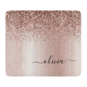 Planche À Découper Or Rose Gold - Rose Pâle Pailleté Métal Monogramme