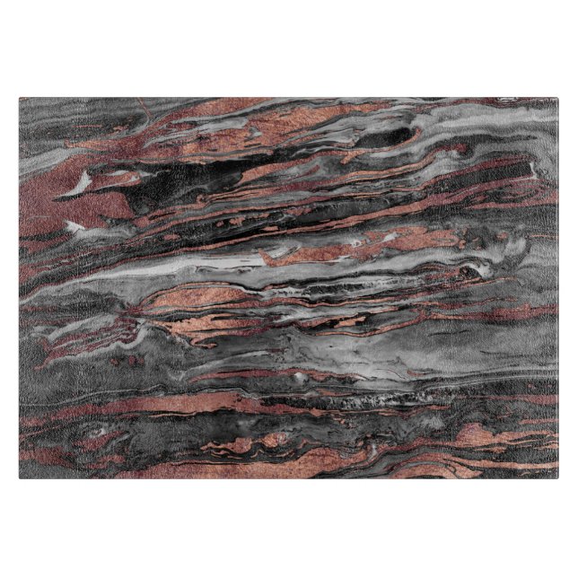 Planche À Découper Or rose moderne peinture marbrée abstraite (Devant)