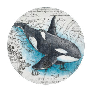 Planche À Découper Orca Baleine Bleu Aquarelle Carte Nautique