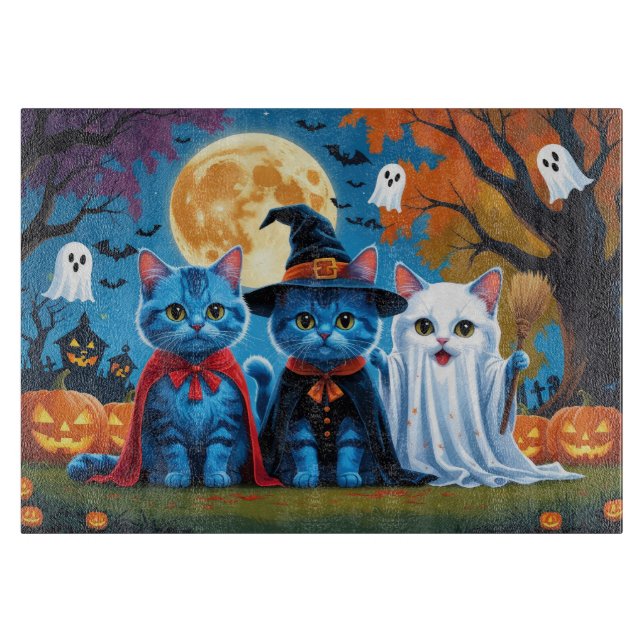 Planche À Découper Oriental Blue Cats Citrouille Halloween Drôle (Devant)