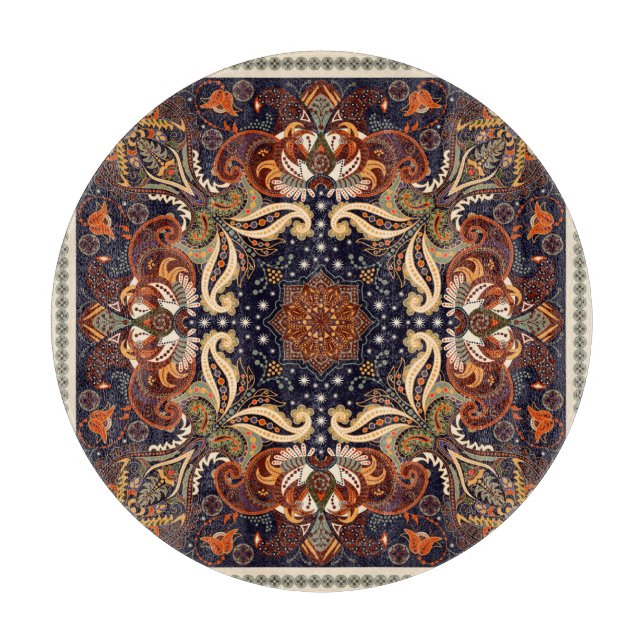 Planche À Découper Ornement carré châle floral : batik indien. (Devant)