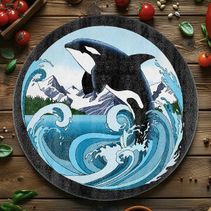 Planche À Découper Orque Majestueux Baleine Tueuse Vagues Bleues Océa