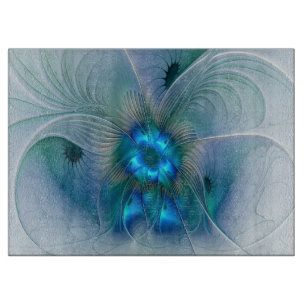 Planche À Découper Ovations debout, fractale abstraite bleu turquoise