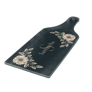 Planche À Découper Oxford Blue Gold Monogramme Fleurs élégantes