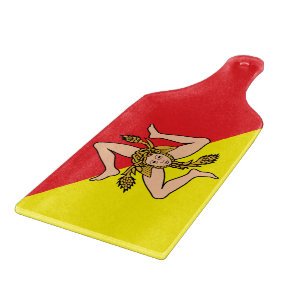 Planche À Découper Pagaie à découper en verre avec drapeau Sicile