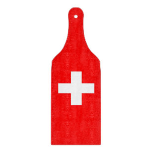 Planche À Découper Pagaie à découper en verre avec drapeau suisse