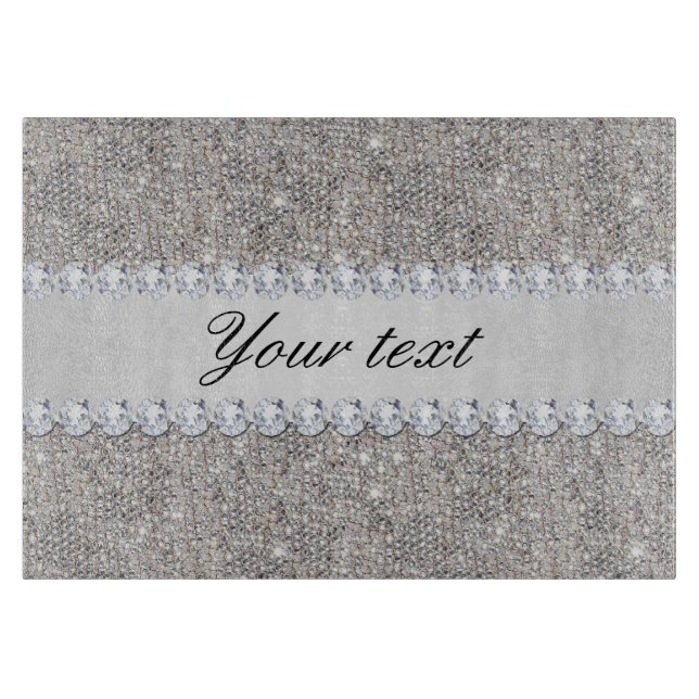 Planche À Découper Paillettes et diamants argentés de Faux (Devant)