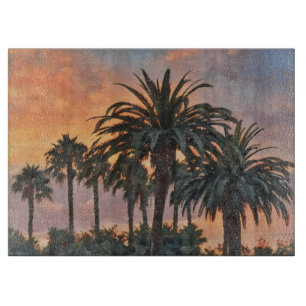 Planche À Découper Palmiers Coucher de soleil Art tropical Verre