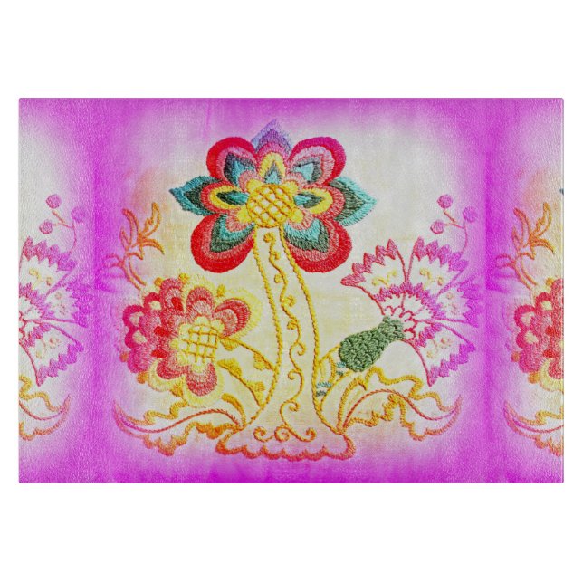 Planche À Découper panneau de coupe en verre de palmier rose brodé (Devant)