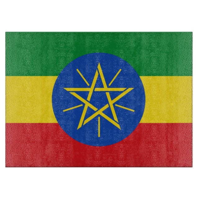 Planche À Découper Panneau de découpe en verre avec Drapeau d'Ethiopi (Devant)