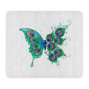 Planche À Découper Papillon aux plumes de paon vert