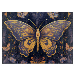 Planche À Découper Papillon d'or bleu violet Art déco moderne