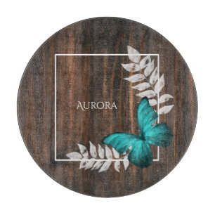 Planche À Découper Papillon Turquoise rustique carte à découper perso