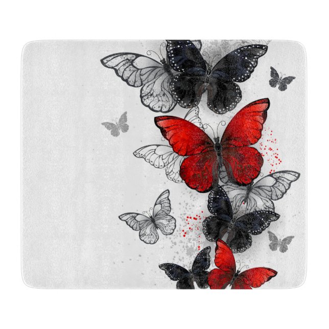Planche À Découper Papillons noirs et rouges volants (Devant)