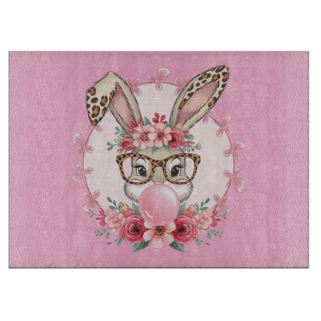 Planche À Découper Pâques mignonne Floral Bunny Leopard cadeau (Devant)
