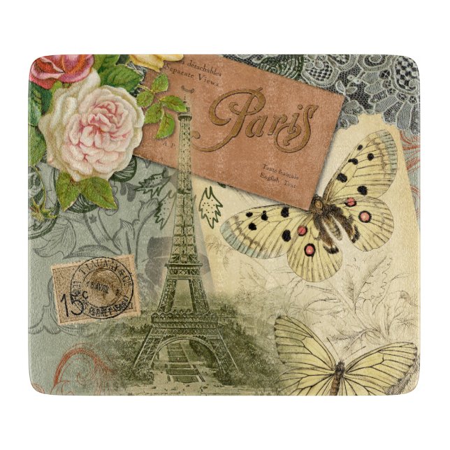 Planche À Découper Paris France Art Antique Collage Eiffel Français (Devant)