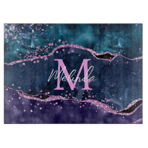 Planche À Découper Parties scintillant bleue et violet marine Agate m